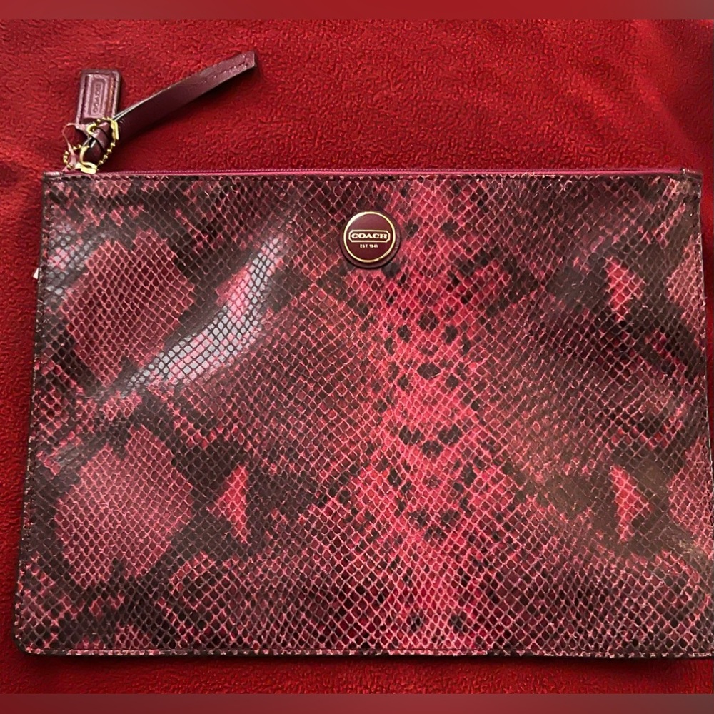 Coach Leather Snake Print Cosmetic Bag
